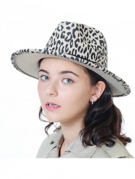 Fedoras Women Gold Belt Buckle Wool Felt Fedora Hat Winter Fashion Dress Panama Hat - Z- Beige Leopard Print - CC18A62246U $2...