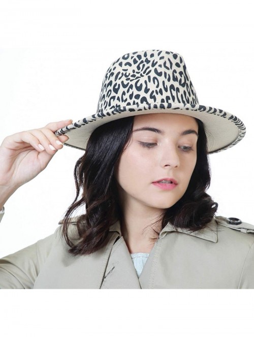 Fedoras Women Gold Belt Buckle Wool Felt Fedora Hat Winter Fashion Dress Panama Hat - Z- Beige Leopard Print - CC18A62246U $2...