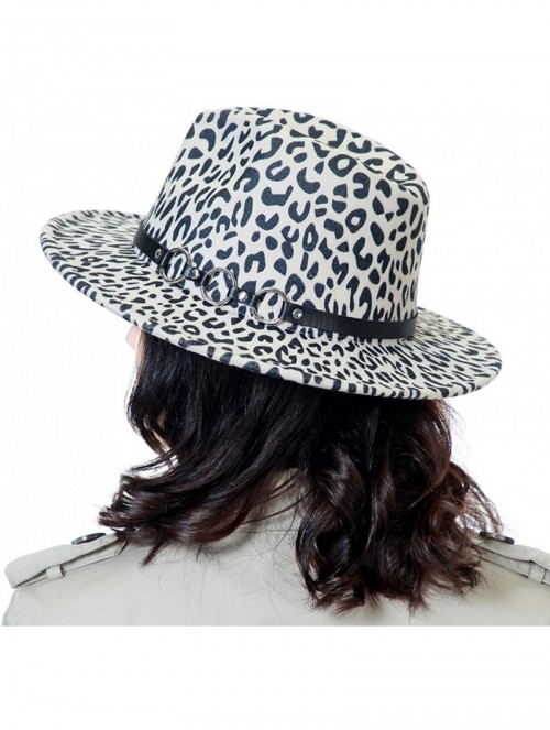 Fedoras Women Gold Belt Buckle Wool Felt Fedora Hat Winter Fashion Dress Panama Hat - Z- Beige Leopard Print - CC18A62246U $2...