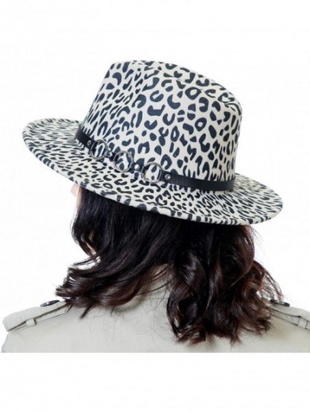 Fedoras Women Gold Belt Buckle Wool Felt Fedora Hat Winter Fashion Dress Panama Hat - Z- Beige Leopard Print - CC18A62246U $2...