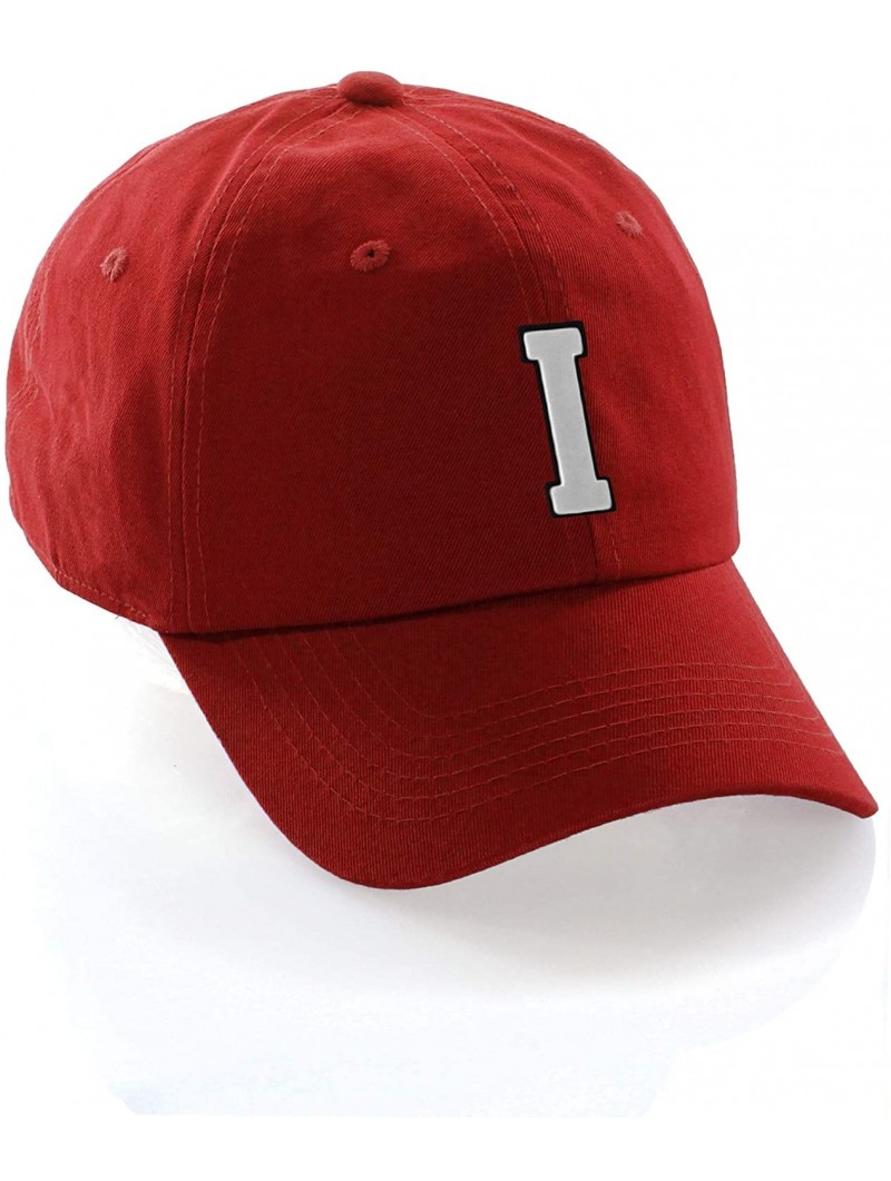 Baseball Caps Customized Letter Intial Baseball Hat A to Z Team Colors- Red Cap Black White - Letter I - CA18NR7LRKI $19.38