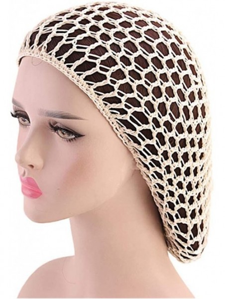 Skullies & Beanies Women Soft Rayon Snood Hat Hair Net Crocheted Hair Net Cap Mix Colors Dropshipping - Fw-12-beige - CI196Y7...