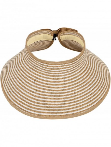 Sun Hats Women Mens UPF 50+ Wide Brim Starw Sun Hat Roll Up Panama Fedora Beach Hat - Beige White Stripes - CA18E30R46Y $15.86