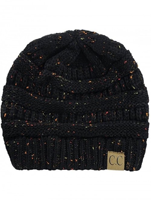 Skullies & Beanies Warm Soft Cable Knit Skull Cap Slouchy Beanie Winter Hat (Confetti Black) - CU188NEE9GD $11.88