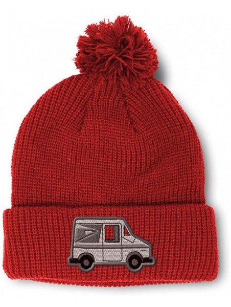 Skullies & Beanies Custom Pom Pom Beanie Mailman Truck Postal A Embroidery Acrylic - Red - C218A0DAU3X $20.31