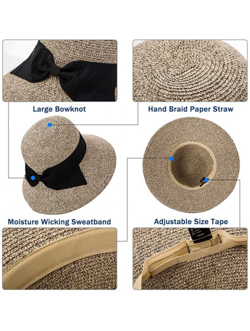 Sun Hats Packable Straw Floppy Fedora Panama Derby Beach Sun Hat for Women Band Ribbon 55-58cm - Beige Mix_69087 - CV18SQ90XO...