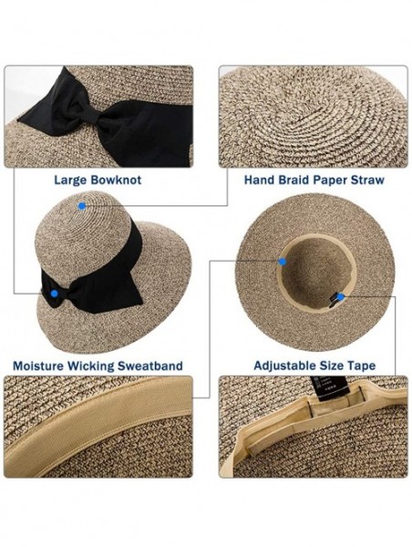 Sun Hats Packable Straw Floppy Fedora Panama Derby Beach Sun Hat for Women Band Ribbon 55-58cm - Beige Mix_69087 - CV18SQ90XO...