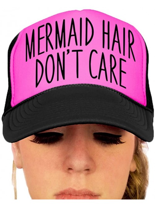 Baseball Caps Mermaid Hair- Don't Care Trucker Hat - Blkpk/Black - CA12GLNJLZ1 $28.87