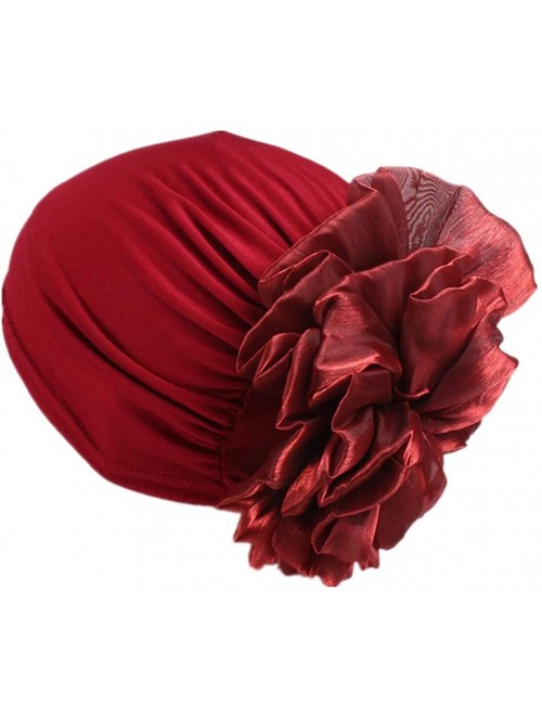 Skullies & Beanies Women Flower Elastic Turban Beanie Head Scarf wrap Chemo Cap hat for Cancer Patient - Red - CX18744N36X $1...