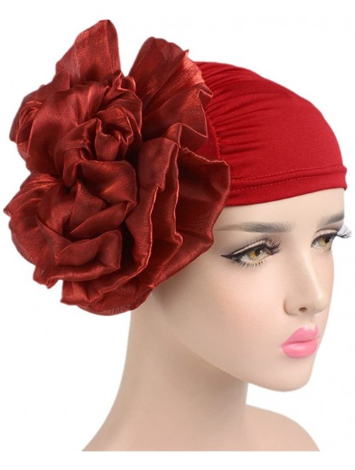 Skullies & Beanies Women Flower Elastic Turban Beanie Head Scarf wrap Chemo Cap hat for Cancer Patient - Red - CX18744N36X $1...