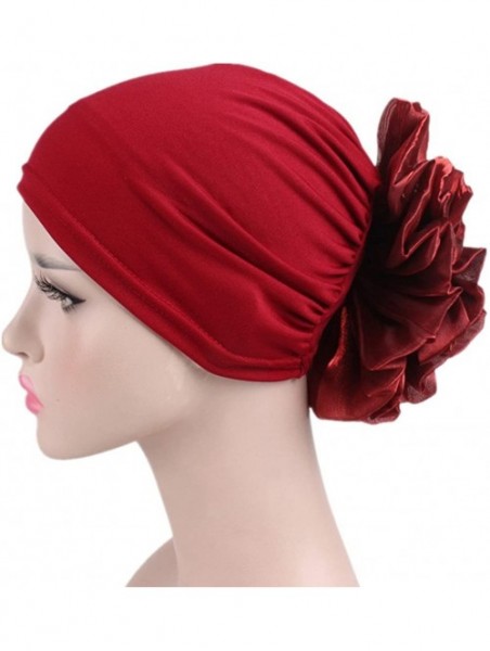 Skullies & Beanies Women Flower Elastic Turban Beanie Head Scarf wrap Chemo Cap hat for Cancer Patient - Red - CX18744N36X $1...