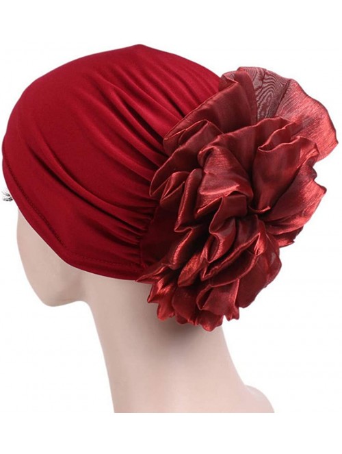 Skullies & Beanies Women Flower Elastic Turban Beanie Head Scarf wrap Chemo Cap hat for Cancer Patient - Red - CX18744N36X $1...