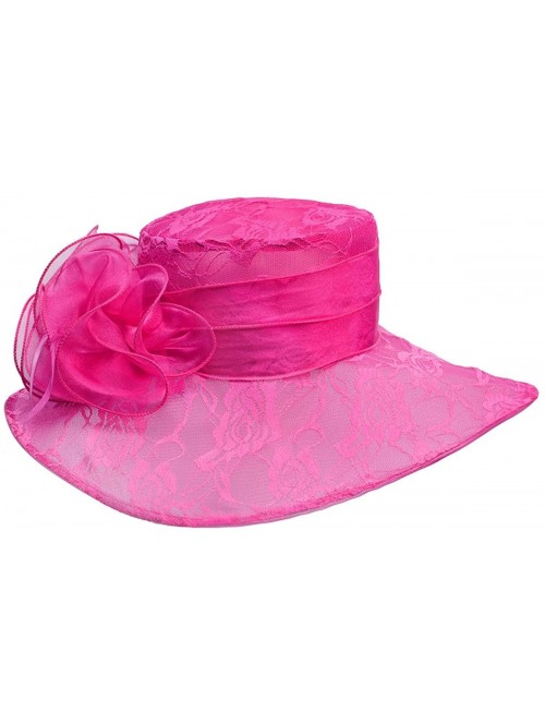 Sun Hats Womens Lace Floppy Wide Brim Sun Hat Kentucky Derby Party A440 - Hot Pink - CI182OCQUC8 $36.64