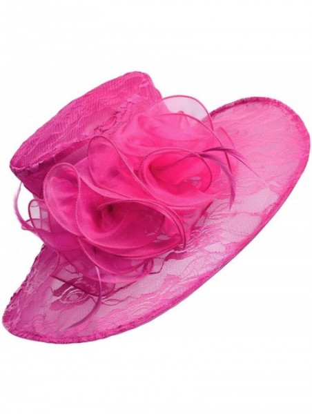 Sun Hats Womens Lace Floppy Wide Brim Sun Hat Kentucky Derby Party A440 - Hot Pink - CI182OCQUC8 $36.64