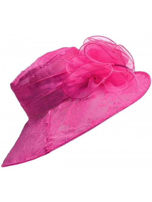 Sun Hats Womens Lace Floppy Wide Brim Sun Hat Kentucky Derby Party A440 - Hot Pink - CI182OCQUC8 $36.64