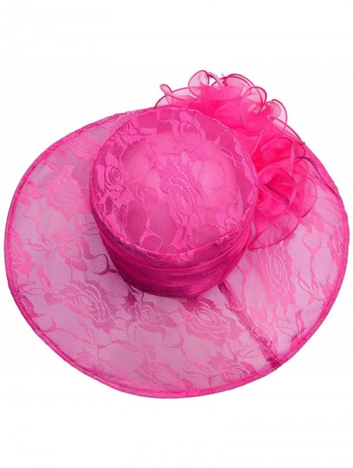 Sun Hats Womens Lace Floppy Wide Brim Sun Hat Kentucky Derby Party A440 - Hot Pink - CI182OCQUC8 $36.64