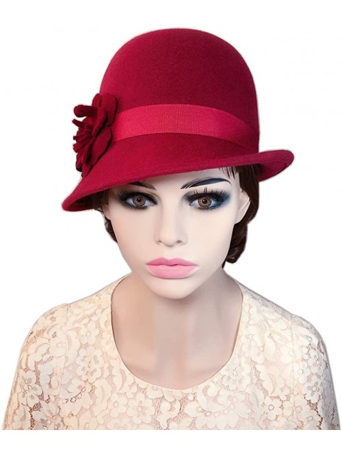 Bucket Hats Womens 100% Wool Contrast Color Bowknot Bucket Hat Cloche Hat Winter Hat - B-wine Red - CT18I80NAGC $21.76