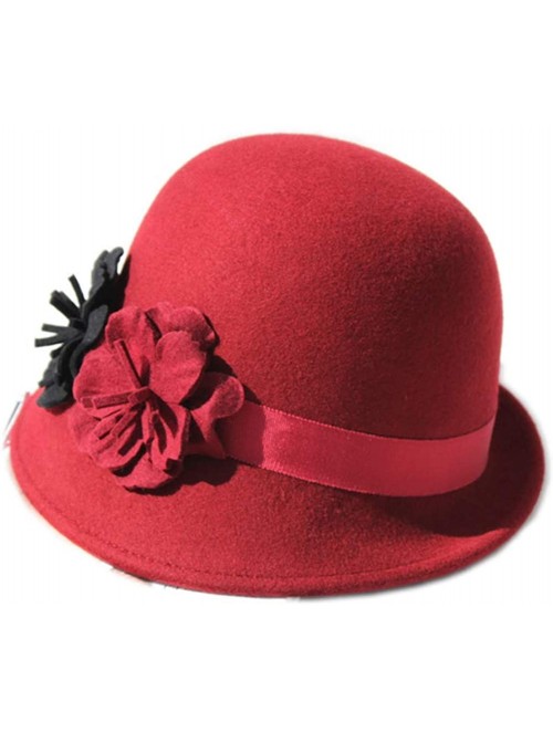 Bucket Hats Womens 100% Wool Contrast Color Bowknot Bucket Hat Cloche Hat Winter Hat - B-wine Red - CT18I80NAGC $21.76