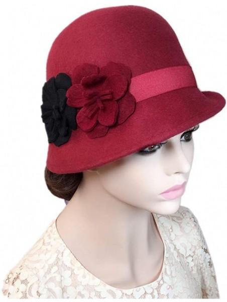 Bucket Hats Womens 100% Wool Contrast Color Bowknot Bucket Hat Cloche Hat Winter Hat - B-wine Red - CT18I80NAGC $21.76