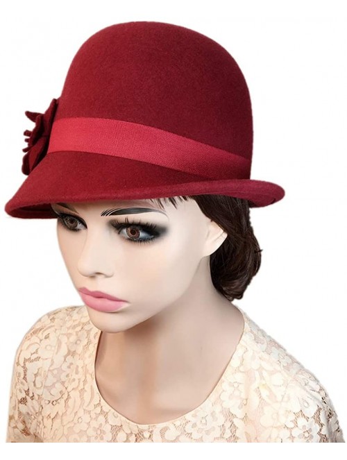 Bucket Hats Womens 100% Wool Contrast Color Bowknot Bucket Hat Cloche Hat Winter Hat - B-wine Red - CT18I80NAGC $21.76