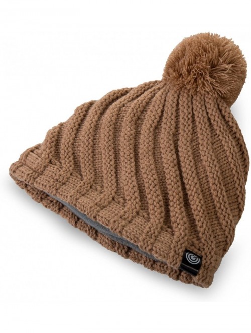 Skullies & Beanies Evony Womens Ribbed Pom Beanie Hat with Warm Fleece Lining - One Size - Camel - CR187NKC057 $19.75