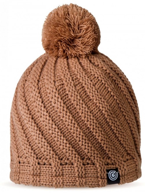 Skullies & Beanies Evony Womens Ribbed Pom Beanie Hat with Warm Fleece Lining - One Size - Camel - CR187NKC057 $19.75