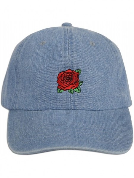 Baseball Caps Red Rose Embroidered Dad Cap Hat Adjustable Polo Style Unconstructed - Lt. Blue Denim - C4185Q6ZCIU $13.44