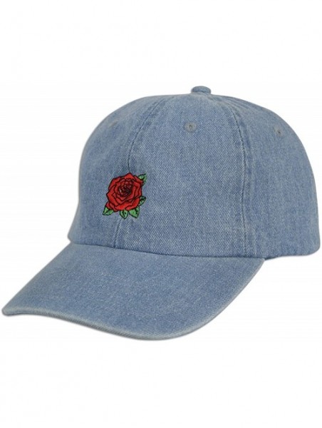 Baseball Caps Red Rose Embroidered Dad Cap Hat Adjustable Polo Style Unconstructed - Lt. Blue Denim - C4185Q6ZCIU $13.44