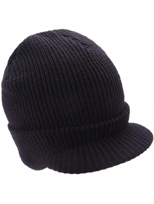 Skullies & Beanies Mens Knit Campus Radar Hat Knit Cap Visor Hats Billed Beanie Ski Caps with Brim - Black - C918KEODAUY $15.48