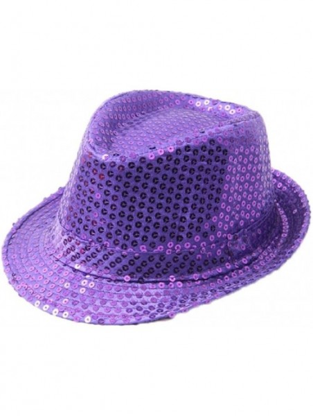 Fedoras Solid Color Sequins Fedora Hat - Purple - C7187E6WEMY $12.13