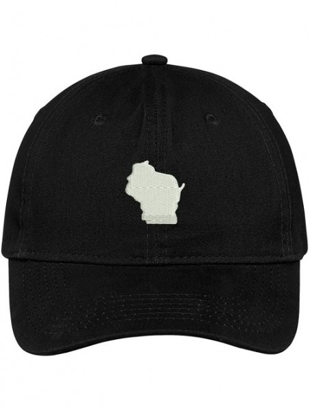 Baseball Caps Wisconsin State Map Embroidered Low Profile Soft Cotton Brushed Baseball Cap - Black - CE17X699OHU $20.22