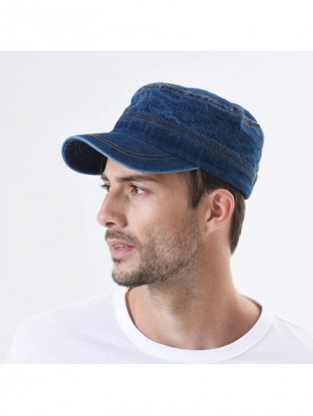 Baseball Caps Army Denim Cadet Cap Cotton Jean Stitch Washed Hat KR4969 - Blue - CI18CADR4XC $26.05