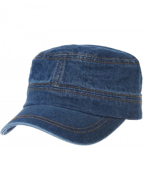 Baseball Caps Army Denim Cadet Cap Cotton Jean Stitch Washed Hat KR4969 - Blue - CI18CADR4XC $26.05