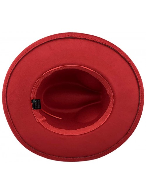 Fedoras Womens Classic Wide Brim Floppy Panama Hat Belt Buckle Fedora Hat - Red - CE18A9N0XUU $18.36