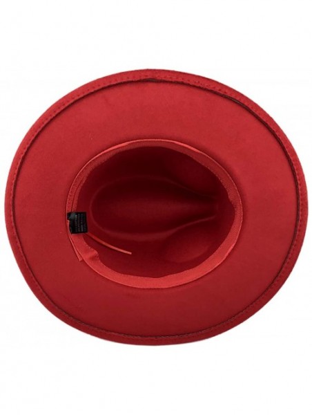 Fedoras Womens Classic Wide Brim Floppy Panama Hat Belt Buckle Fedora Hat - Red - CE18A9N0XUU $18.36