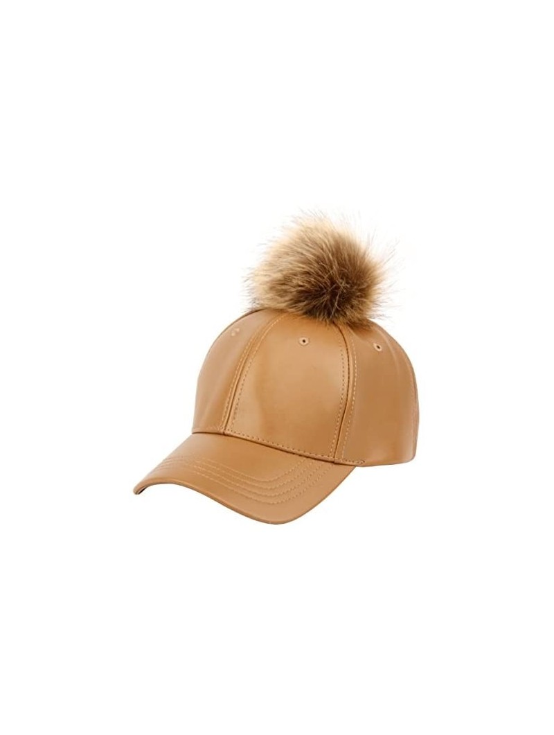 Baseball Caps Faux Leather 6 Panel Pom Pom Baseball Cap - A Khaki - CB1209MQE69 $19.78