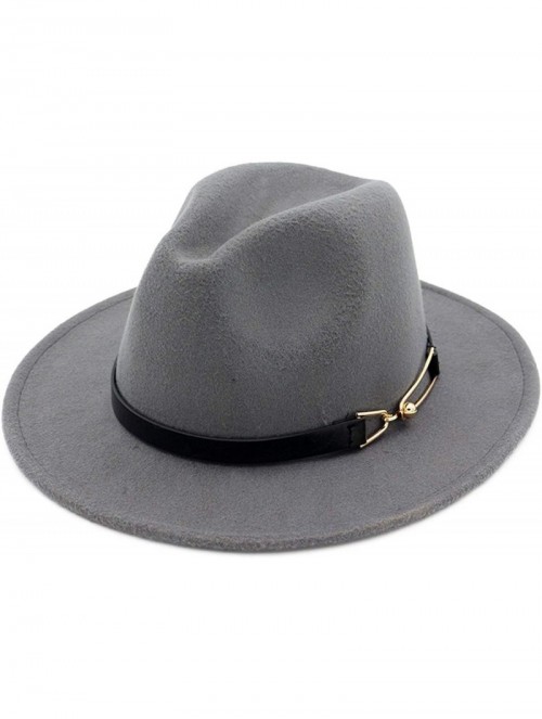 Fedoras Women Men Wool Felt Fedora Hats with Belt Buckle Wide Flat Brim Jazz Party Formal hat Panama Cap - Army Green - CX18O...