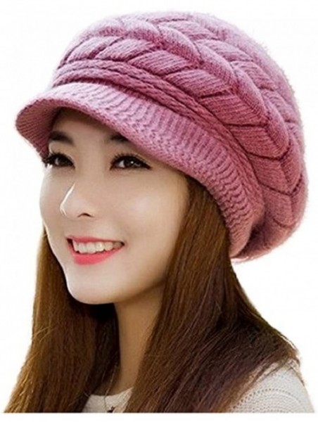 Skullies & Beanies Fashion Womens Winter Warm Flower Knit Crochet Beanie Hat Cap Beret - D - CW12OCI2B5Y $11.44