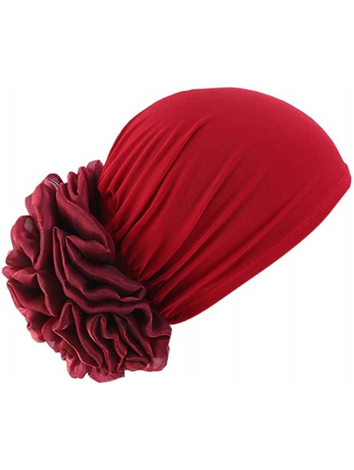 Skullies & Beanies 1Pack / 2Packs Women Flower Elastic Turban Beanie Head Wrap Chemo Cap Hat - Wine Red - CE18OSH5GDO $12.30