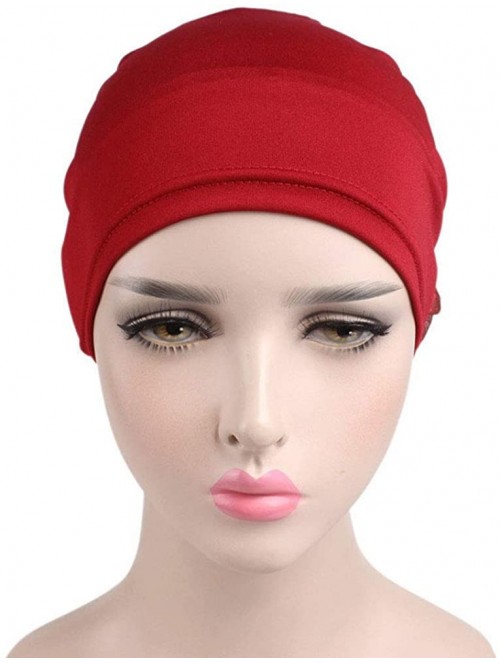 Skullies & Beanies 1Pack / 2Packs Women Flower Elastic Turban Beanie Head Wrap Chemo Cap Hat - Wine Red - CE18OSH5GDO $12.30