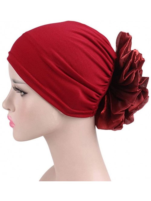 Skullies & Beanies 1Pack / 2Packs Women Flower Elastic Turban Beanie Head Wrap Chemo Cap Hat - Wine Red - CE18OSH5GDO $12.30