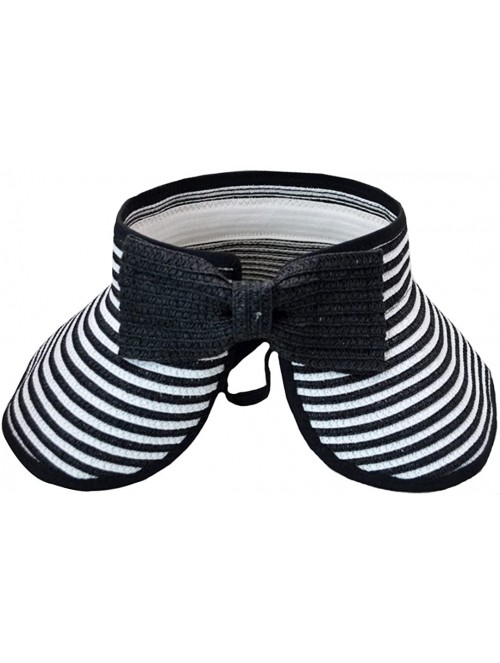 Sun Hats Women & Girls Foldable Roll Up Wide Brim Visor Hat Sports Beach Straw Hat Stripe Sun Cap - Girl Black - CY18EHU92H2 ...