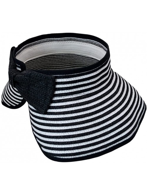 Sun Hats Women & Girls Foldable Roll Up Wide Brim Visor Hat Sports Beach Straw Hat Stripe Sun Cap - Girl Black - CY18EHU92H2 ...