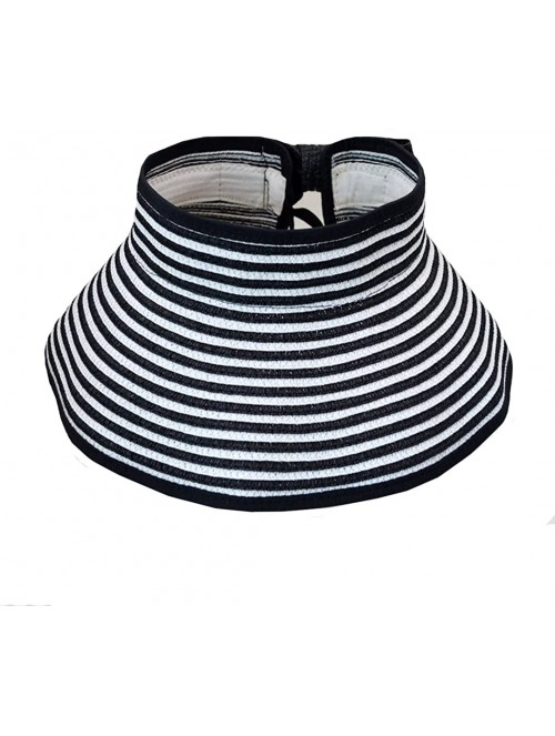 Sun Hats Women & Girls Foldable Roll Up Wide Brim Visor Hat Sports Beach Straw Hat Stripe Sun Cap - Girl Black - CY18EHU92H2 ...