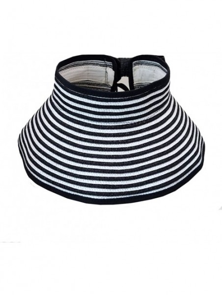 Sun Hats Women & Girls Foldable Roll Up Wide Brim Visor Hat Sports Beach Straw Hat Stripe Sun Cap - Girl Black - CY18EHU92H2 ...