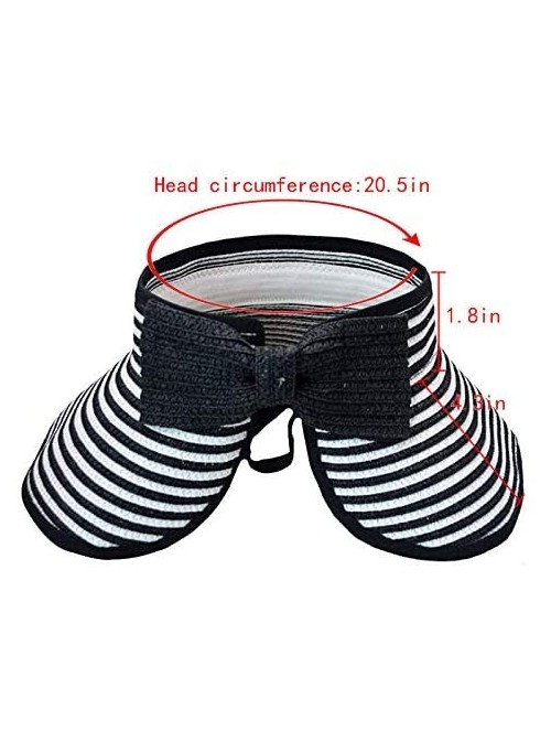 Sun Hats Women & Girls Foldable Roll Up Wide Brim Visor Hat Sports Beach Straw Hat Stripe Sun Cap - Girl Black - CY18EHU92H2 ...