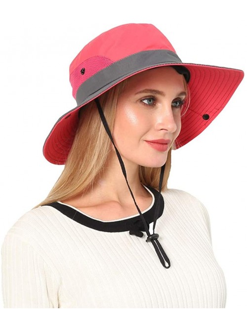 Sun Hats Womens Outdoor Sun Hat UV Protection Foldable Mesh Wide Brim Summer Beach Fishing Cap - Watermelon Red - CS18TH464YZ...