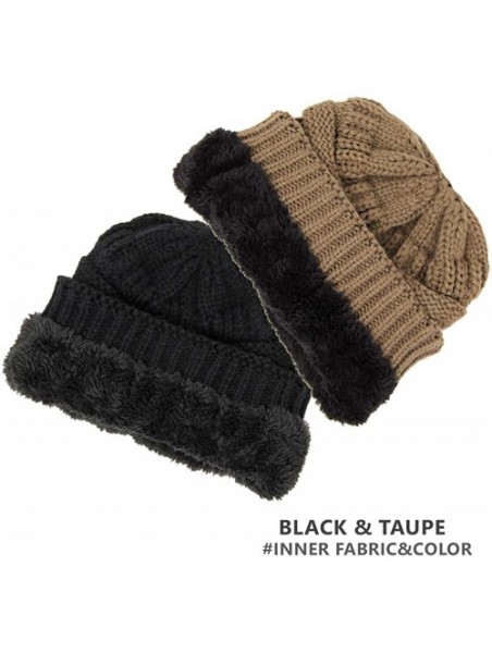 Skullies & Beanies Me Plus Winter Fleece Lined Soft Warm Cable Knitted Beanie Hat for Women & Men - 2 Pack - Black & Taupe - ...