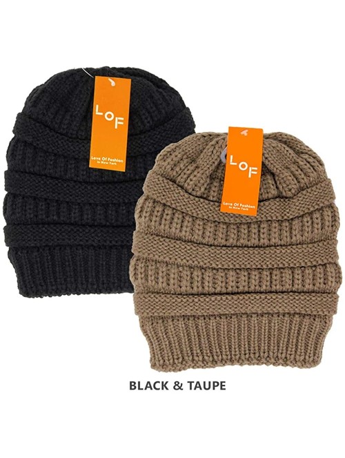 Skullies & Beanies Me Plus Winter Fleece Lined Soft Warm Cable Knitted Beanie Hat for Women & Men - 2 Pack - Black & Taupe - ...