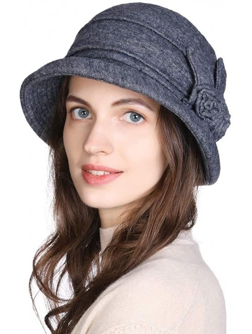 Bucket Hats Cloche Round Hat for Women 1920s Fedora Bucket Vintage Hat Flower Accent - 16076_gray - CA192DSEXHC $25.26